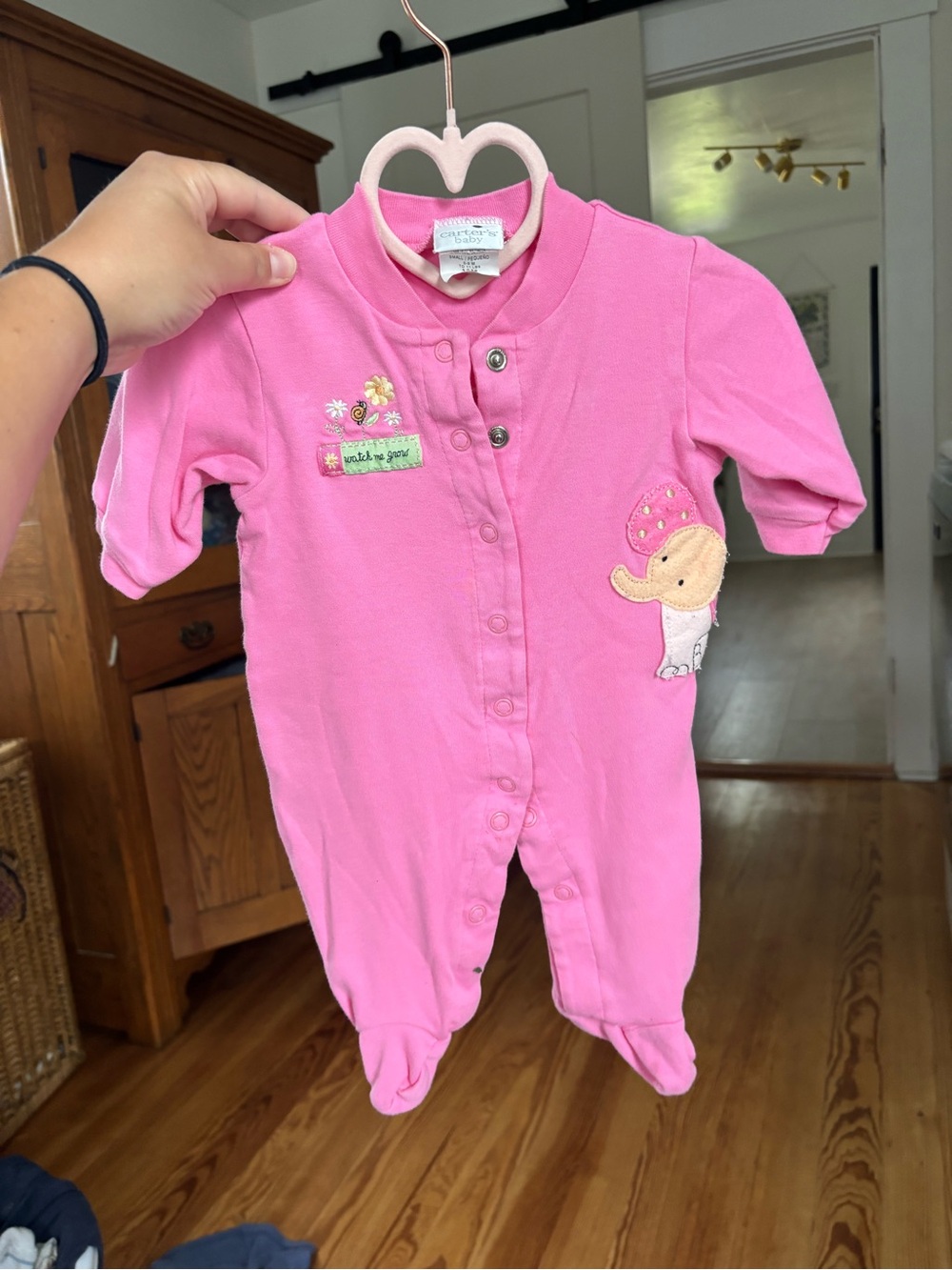 Carters Pink Baby One-Piece with Elephant and flowers - Picture 4 of 5